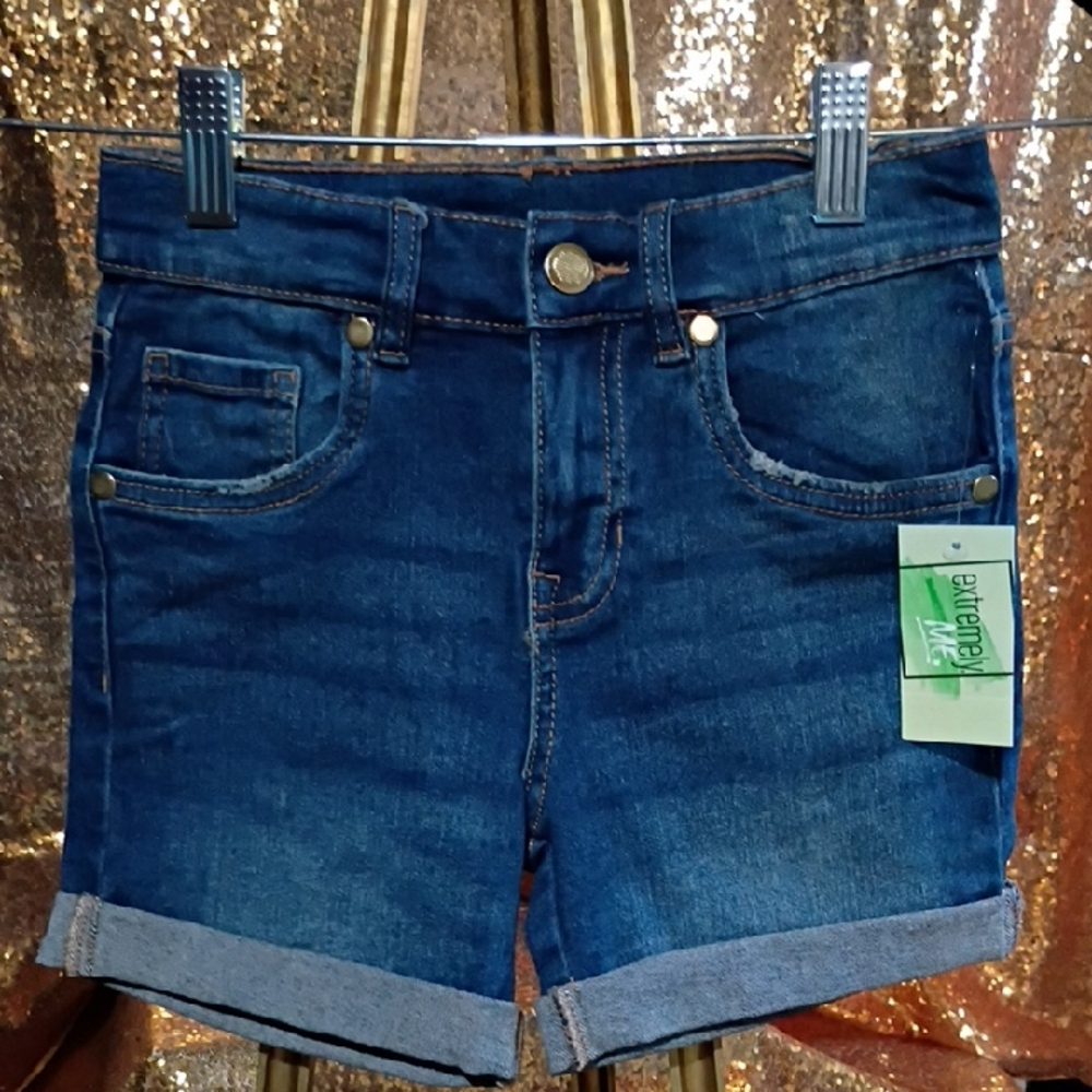 Extremely Me Kids Dark Blue Denim Roll-Cuff Shorts